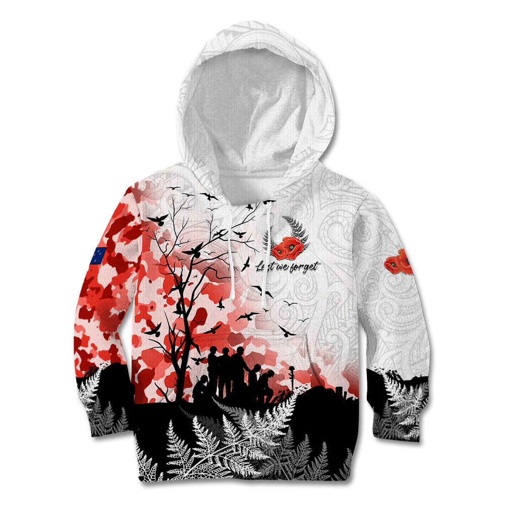 Kei Wareware Tatou New Zealand ANZAC Day Kid Hoodie Lest We Forget LT05 Hoodie White - Polynesian Pride