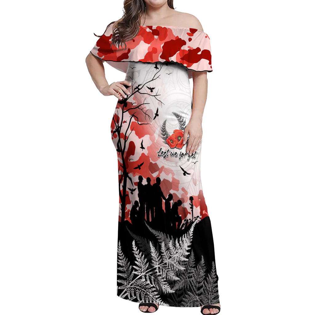 Kei Wareware Tatou New Zealand ANZAC Day Off Shoulder Maxi Dress Lest We Forget LT05 Women White - Polynesian Pride