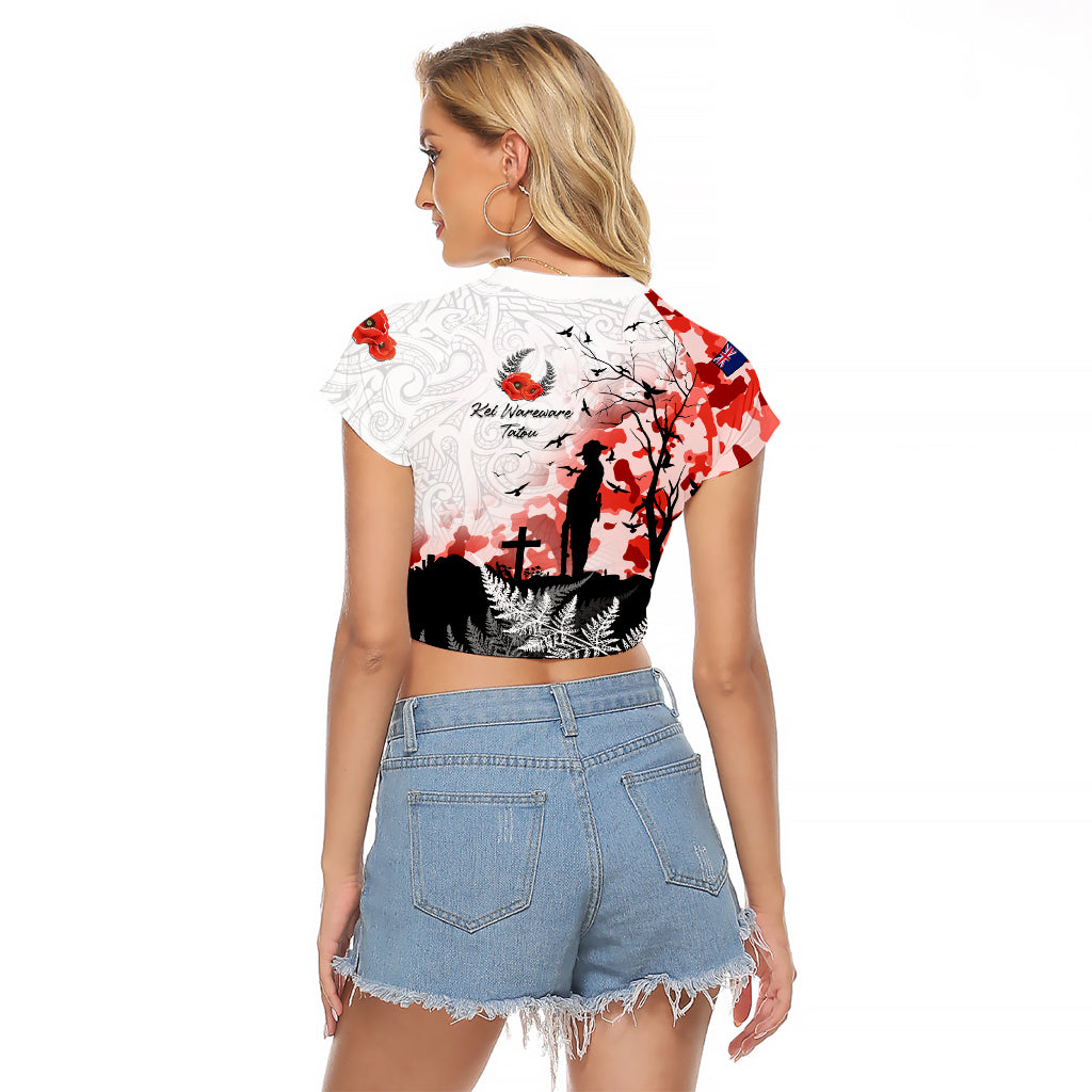 Kei Wareware Tatou New Zealand ANZAC Day Raglan Cropped T Shirt Lest We Forget LT05 - Polynesian Pride