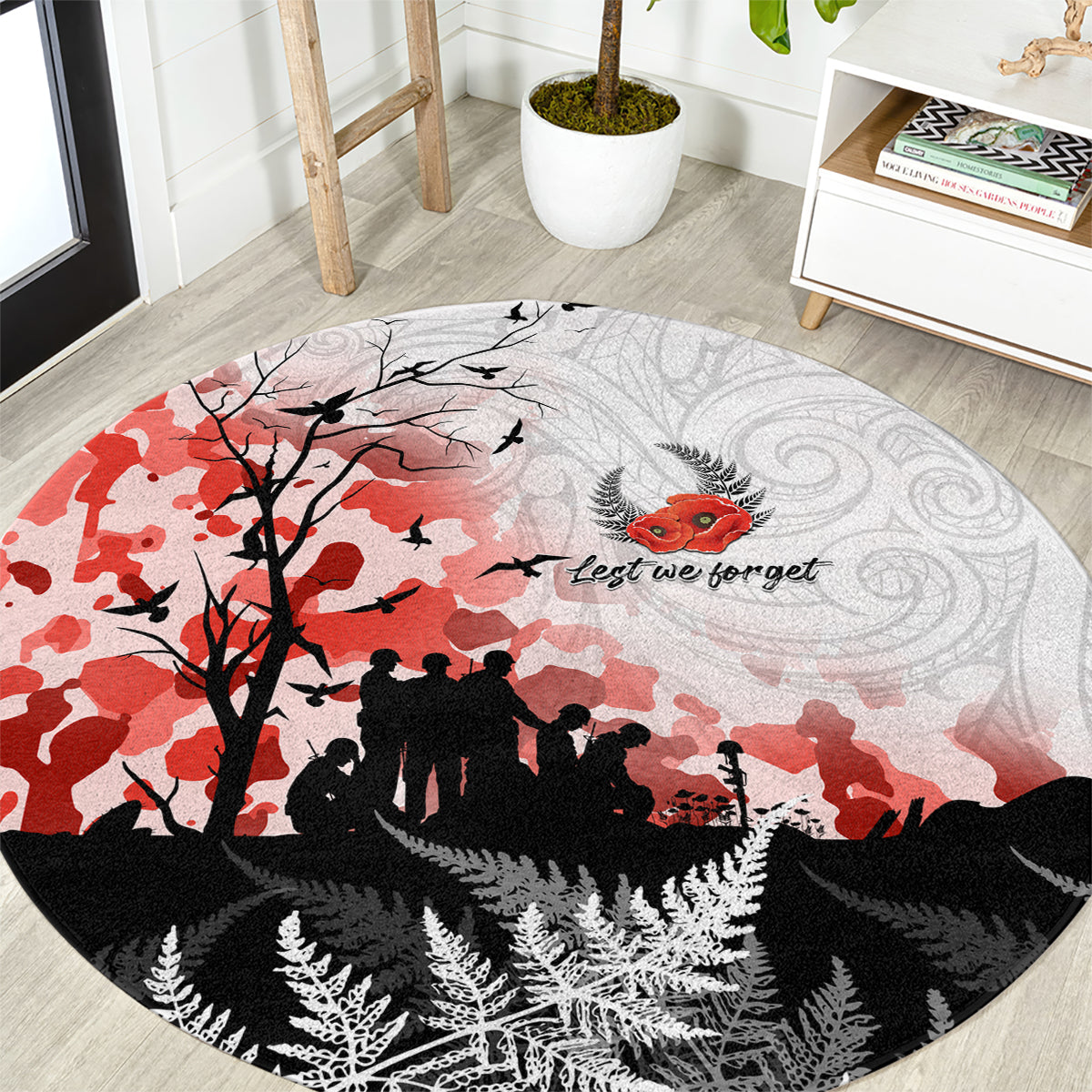 Kei Wareware Tatou New Zealand ANZAC Day Round Carpet Lest We Forget LT05 White - Polynesian Pride