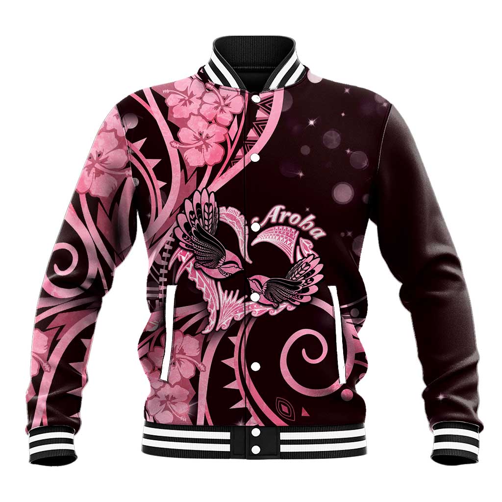 New Zealand Valentine Baseball Jacket Aroha Sweet Pink Piwakawaka