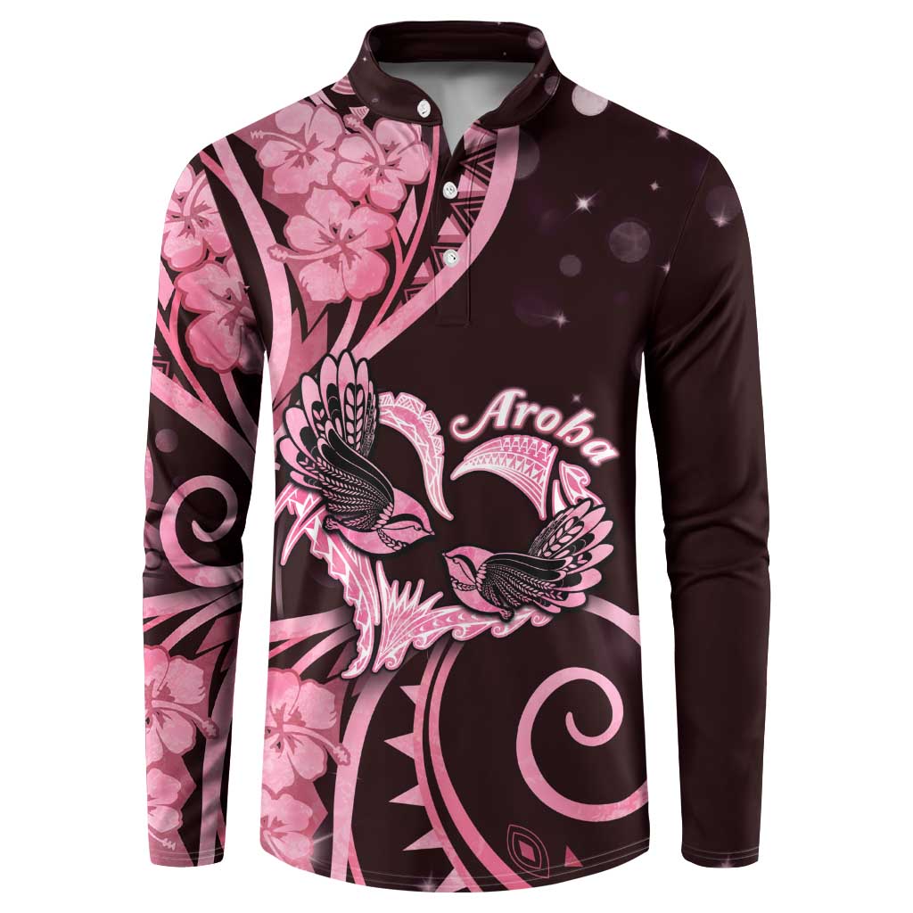 New Zealand Valentine Button Sweatshirt Aroha Sweet Pink Piwakawaka LT05 Pink - Polynesian Pride