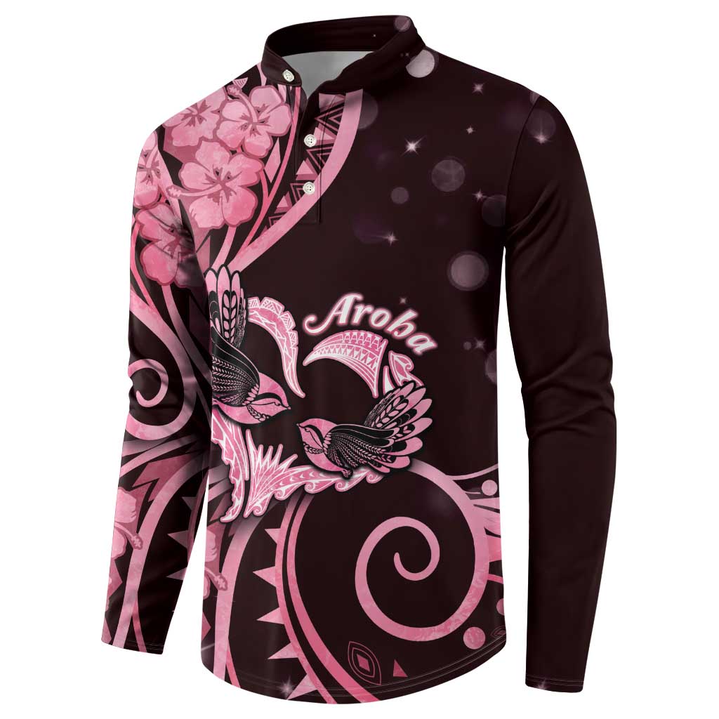 New Zealand Valentine Button Sweatshirt Aroha Sweet Pink Piwakawaka LT05 - Polynesian Pride