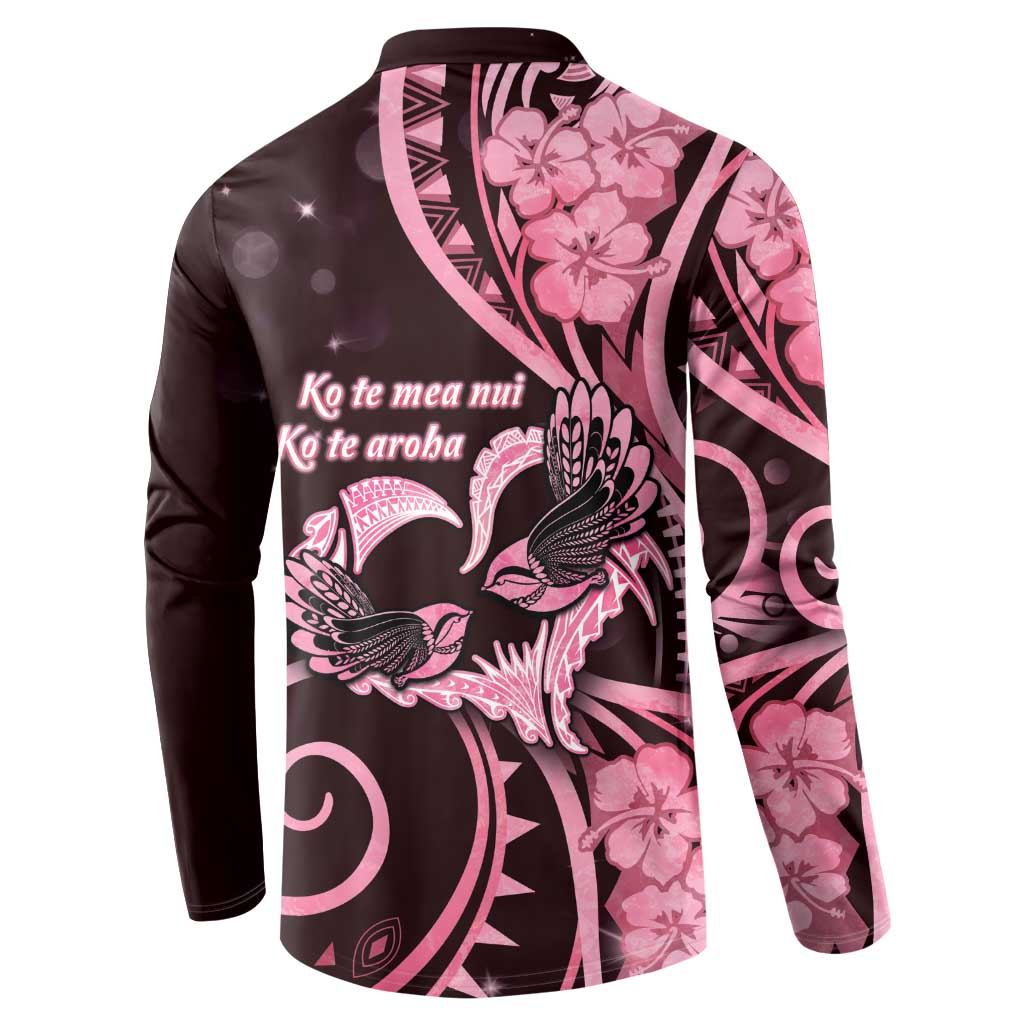 New Zealand Valentine Button Sweatshirt Aroha Sweet Pink Piwakawaka LT05 - Polynesian Pride