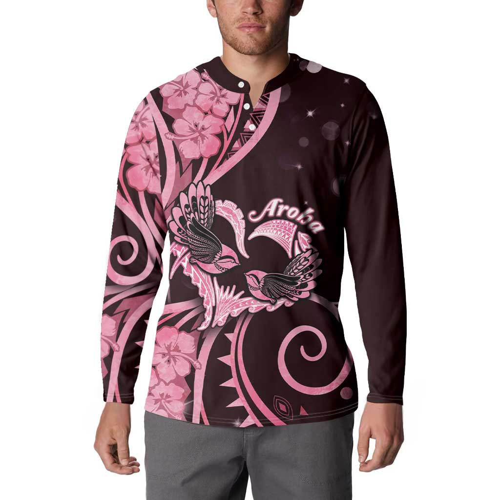 New Zealand Valentine Button Sweatshirt Aroha Sweet Pink Piwakawaka LT05 - Polynesian Pride
