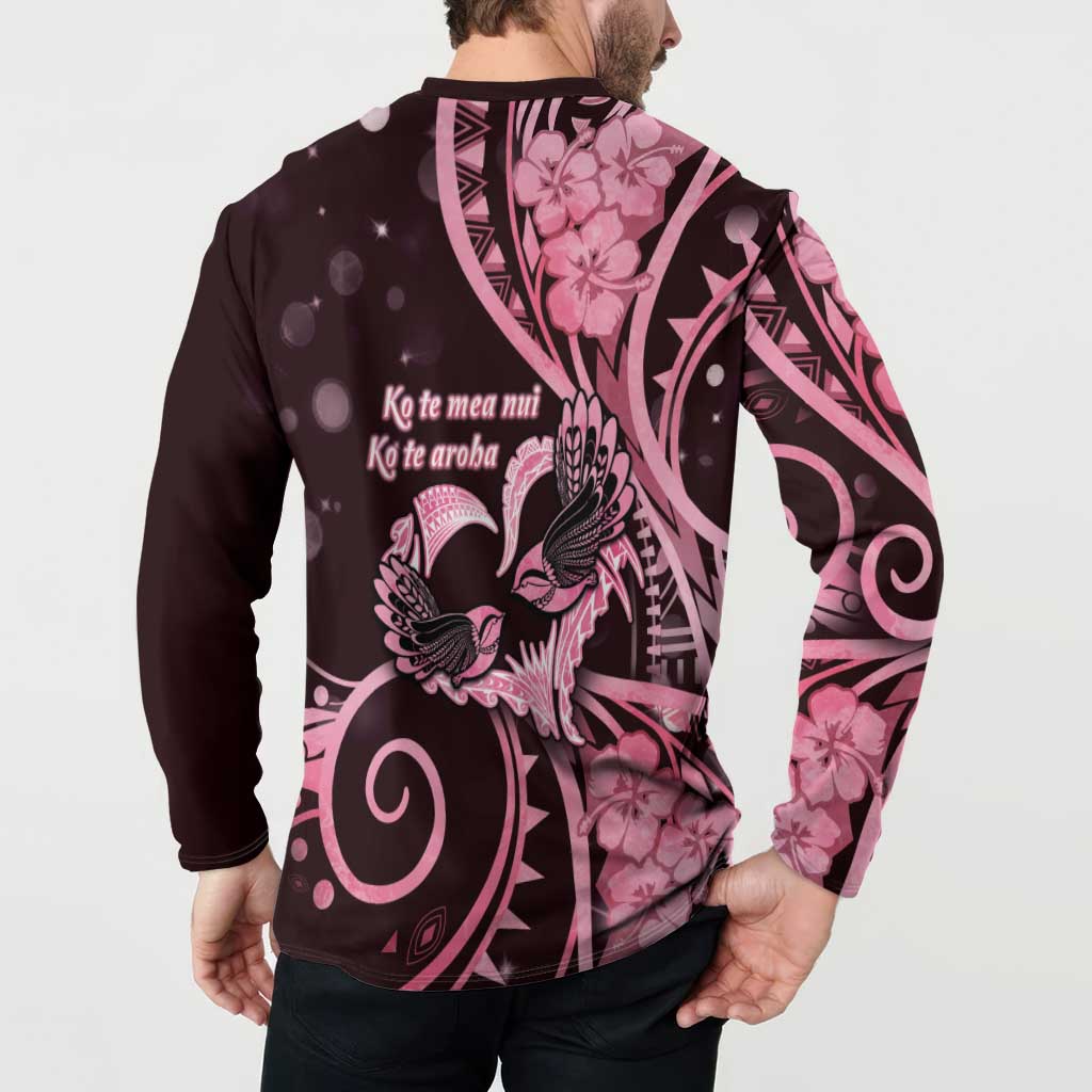 New Zealand Valentine Button Sweatshirt Aroha Sweet Pink Piwakawaka LT05 - Polynesian Pride