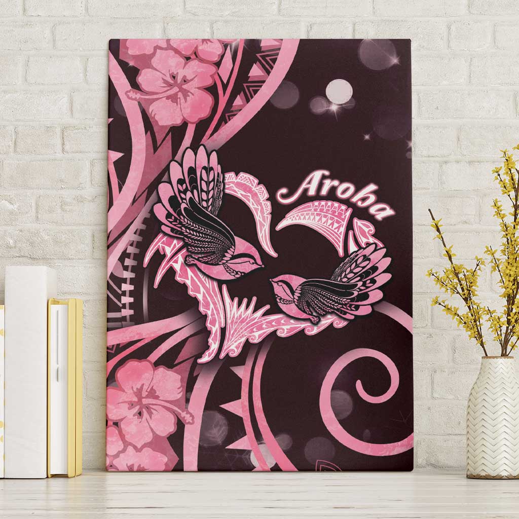 New Zealand Valentine Canvas Wall Art Aroha Sweet Pink Piwakawaka