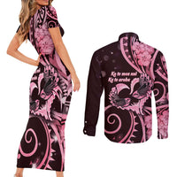 New Zealand Valentine Couples Matching Short Sleeve Bodycon Dress and Long Sleeve Button Shirt Aroha Sweet Pink Piwakawaka