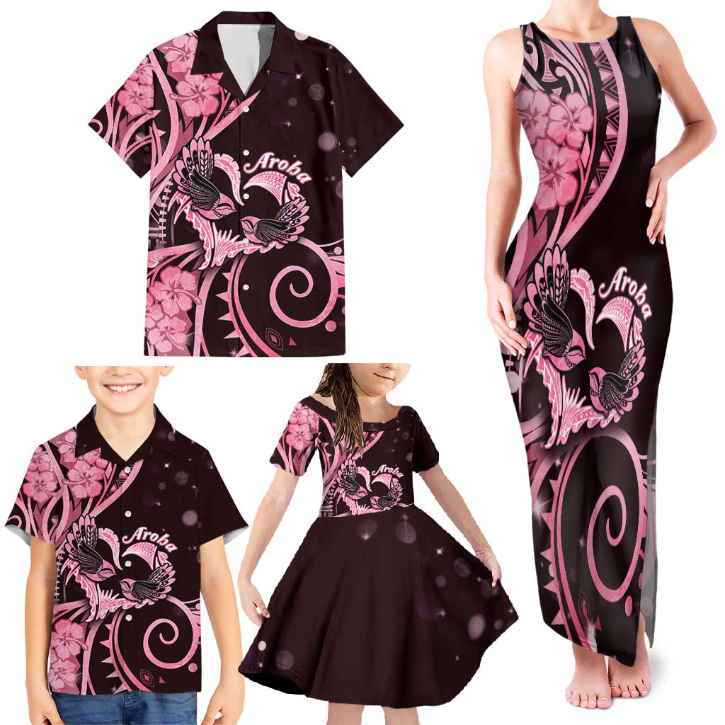 New Zealand Valentine Family Matching Tank Maxi Dress and Hawaiian Shirt Aroha Sweet Pink Piwakawaka