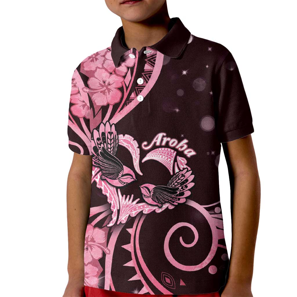 New Zealand Valentine Kid Polo Shirt Aroha Sweet Pink Piwakawaka