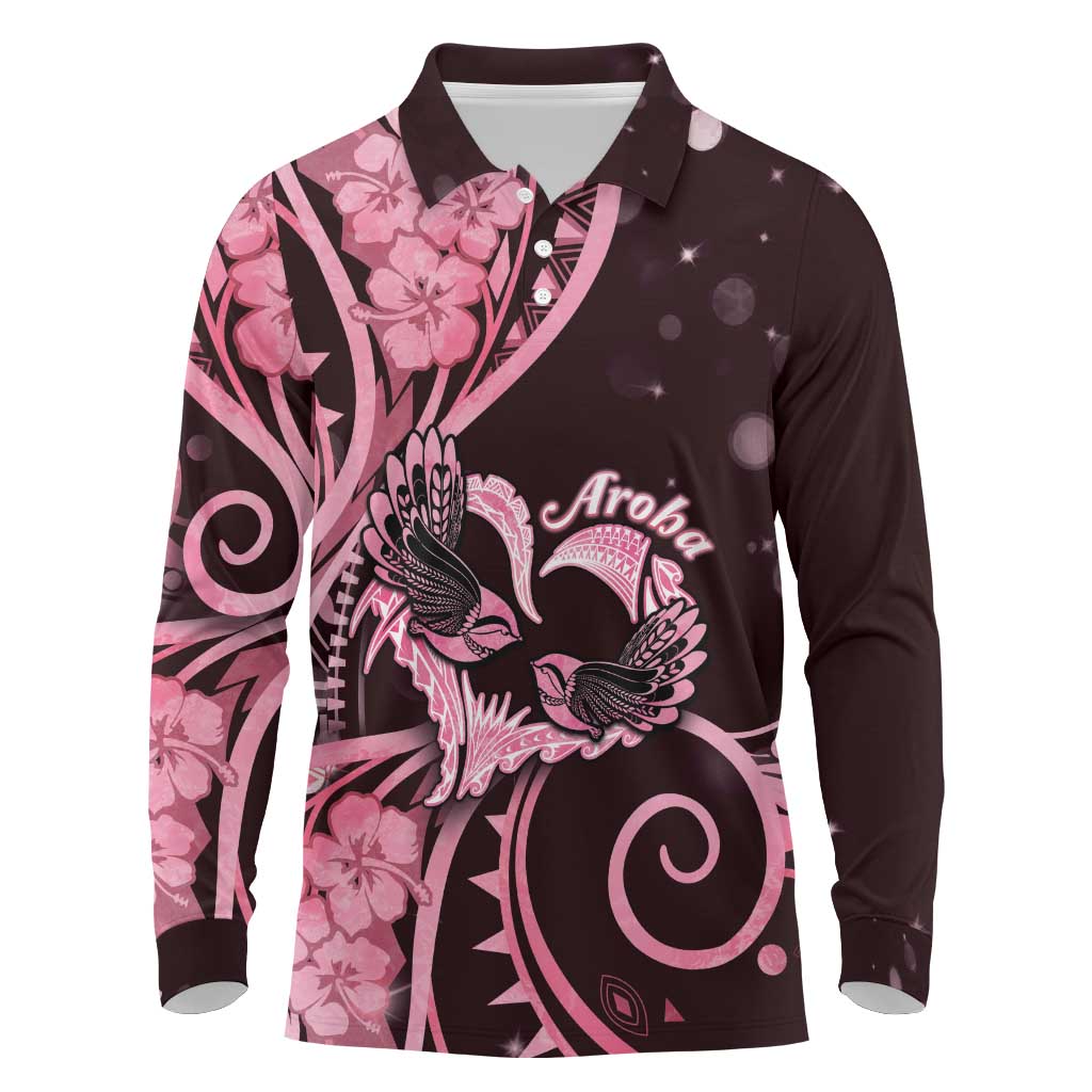 New Zealand Valentine Long Sleeve Polo Shirt Aroha Sweet Pink Piwakawaka