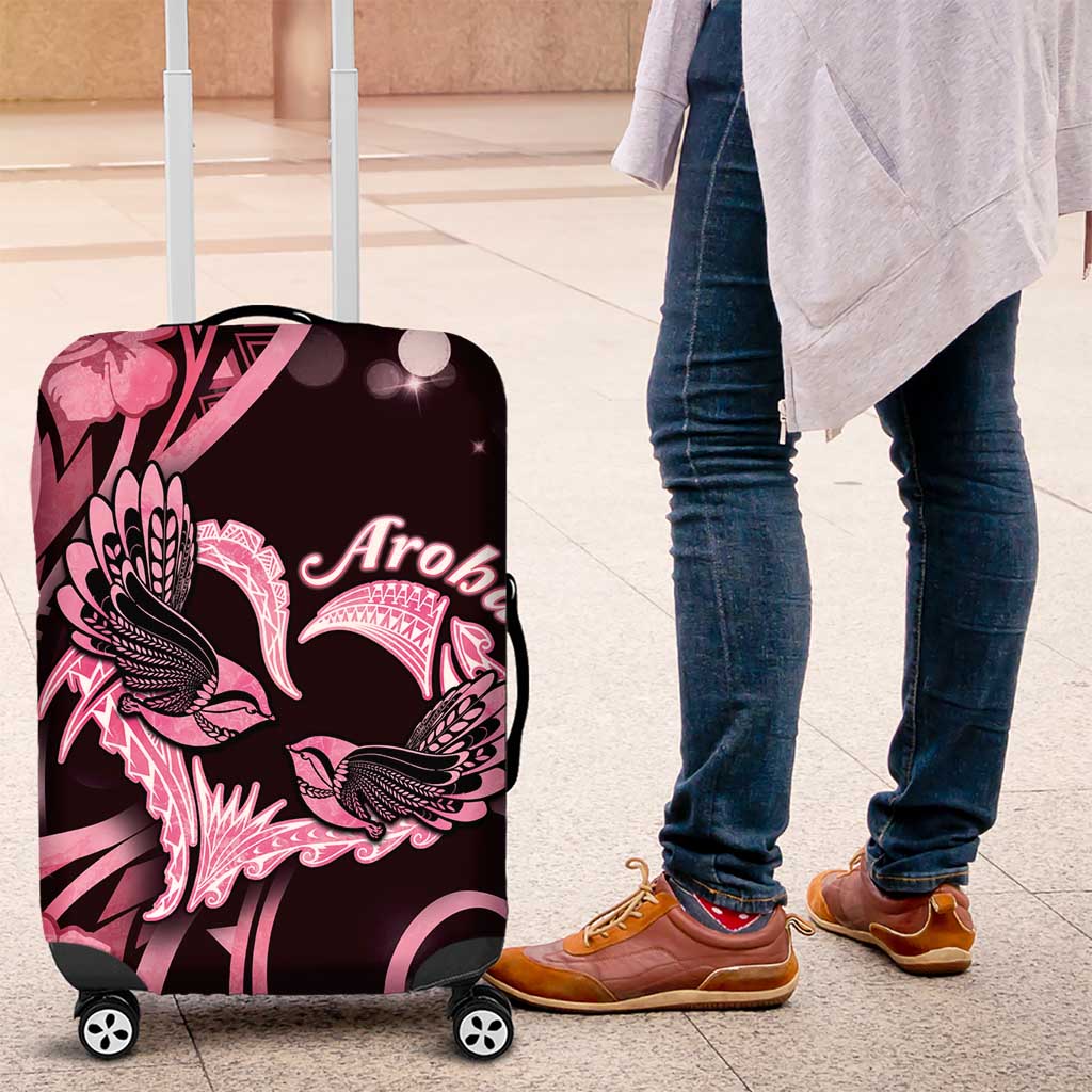 New Zealand Valentine Luggage Cover Aroha Sweet Pink Piwakawaka