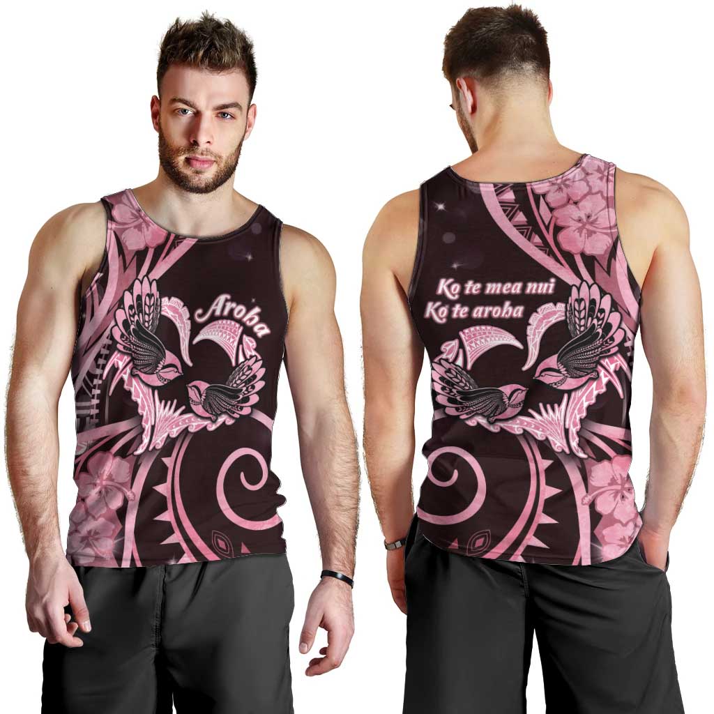 New Zealand Valentine Men Tank Top Aroha Sweet Pink Piwakawaka LT05 - Polynesian Pride