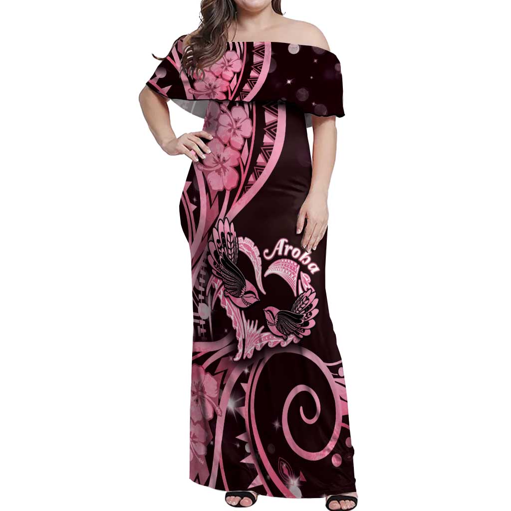 New Zealand Valentine Off Shoulder Maxi Dress Aroha Sweet Pink Piwakawaka