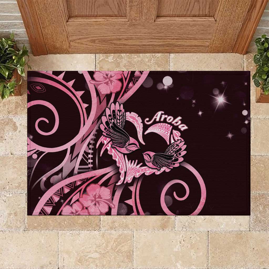 New Zealand Valentine Rubber Doormat Aroha Sweet Pink Piwakawaka LT05 Pink - Polynesian Pride