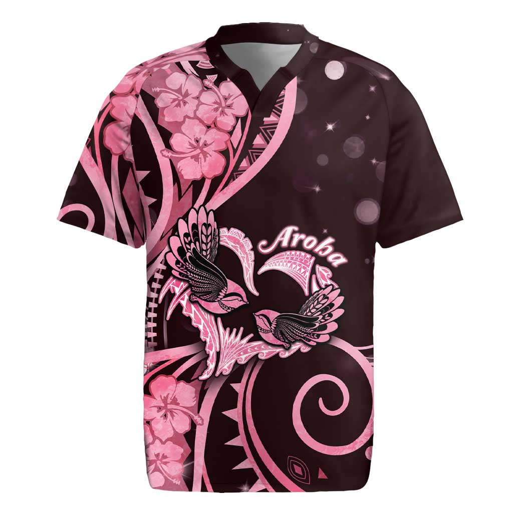 New Zealand Valentine Rugby Jersey Aroha Sweet Pink Piwakawaka