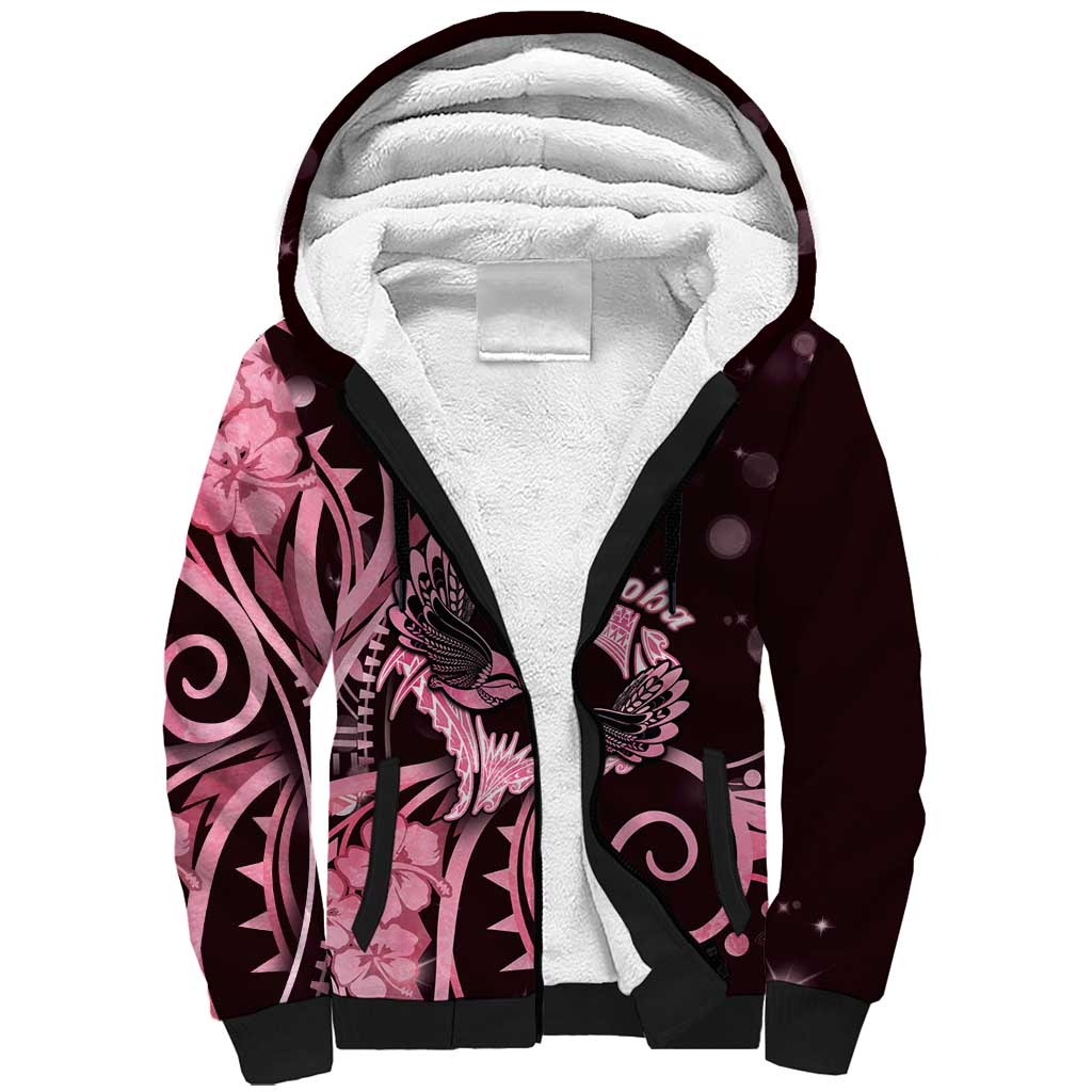 New Zealand Valentine Sherpa Hoodie Aroha Sweet Pink Piwakawaka