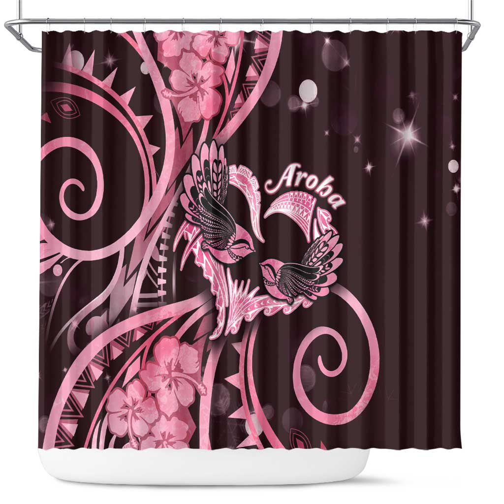 New Zealand Valentine Shower Curtain Aroha Sweet Pink Piwakawaka