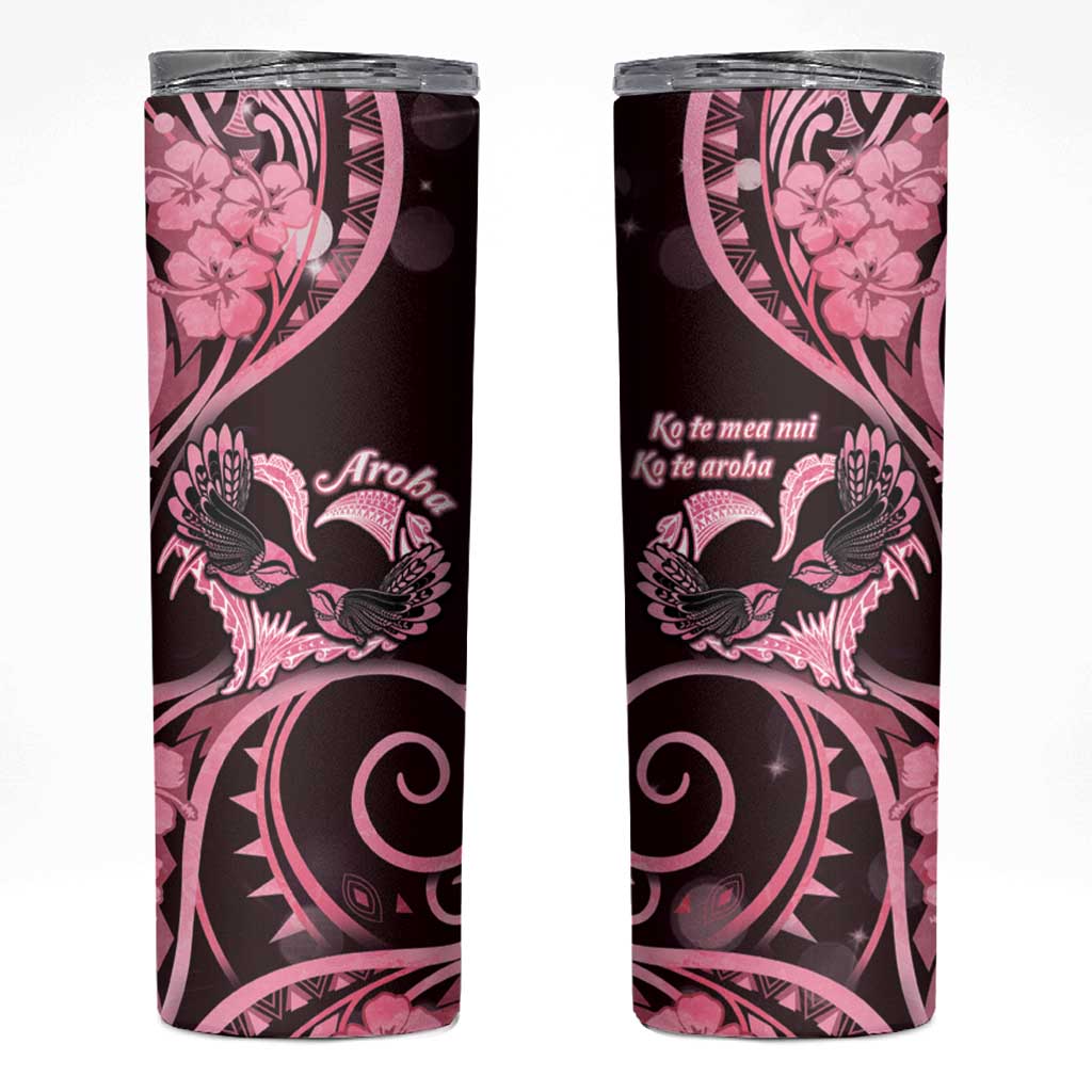 New Zealand Valentine Skinny Tumbler Aroha Sweet Pink Piwakawaka