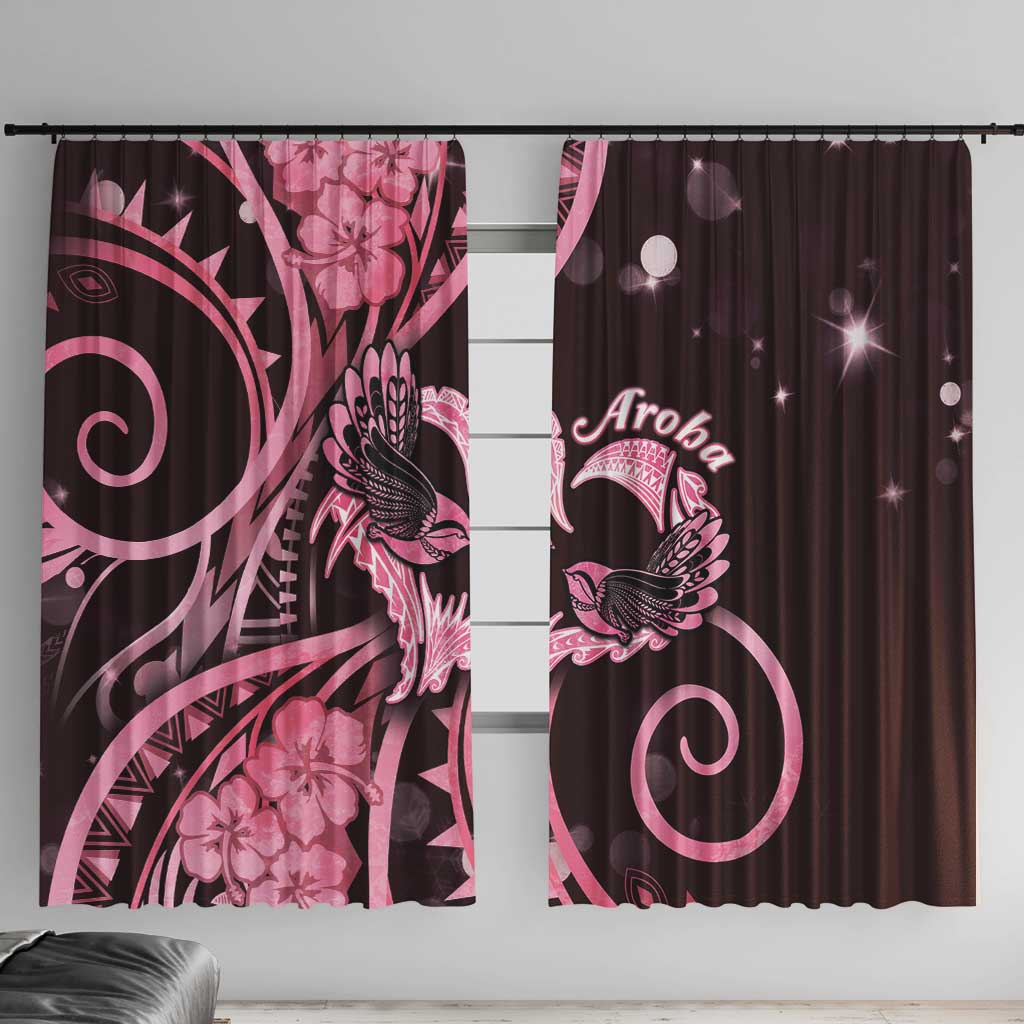 New Zealand Valentine Window Curtain Aroha Sweet Pink Piwakawaka LT05 With Hooks Pink - Polynesian Pride