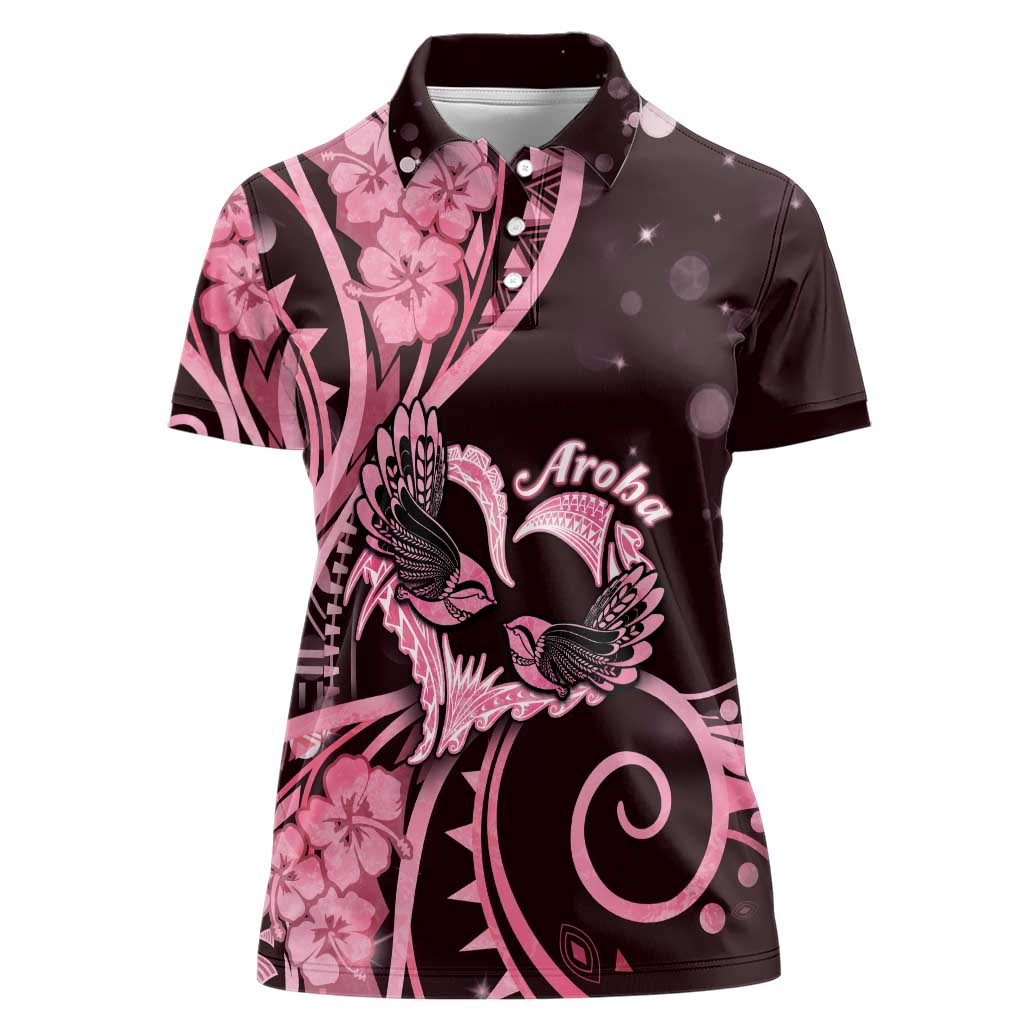 New Zealand Valentine Women Polo Shirt Aroha Sweet Pink Piwakawaka