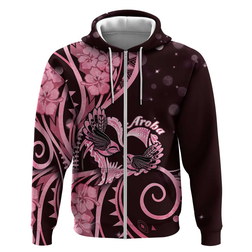 New Zealand Valentine Zip Hoodie Aroha Sweet Pink Piwakawaka