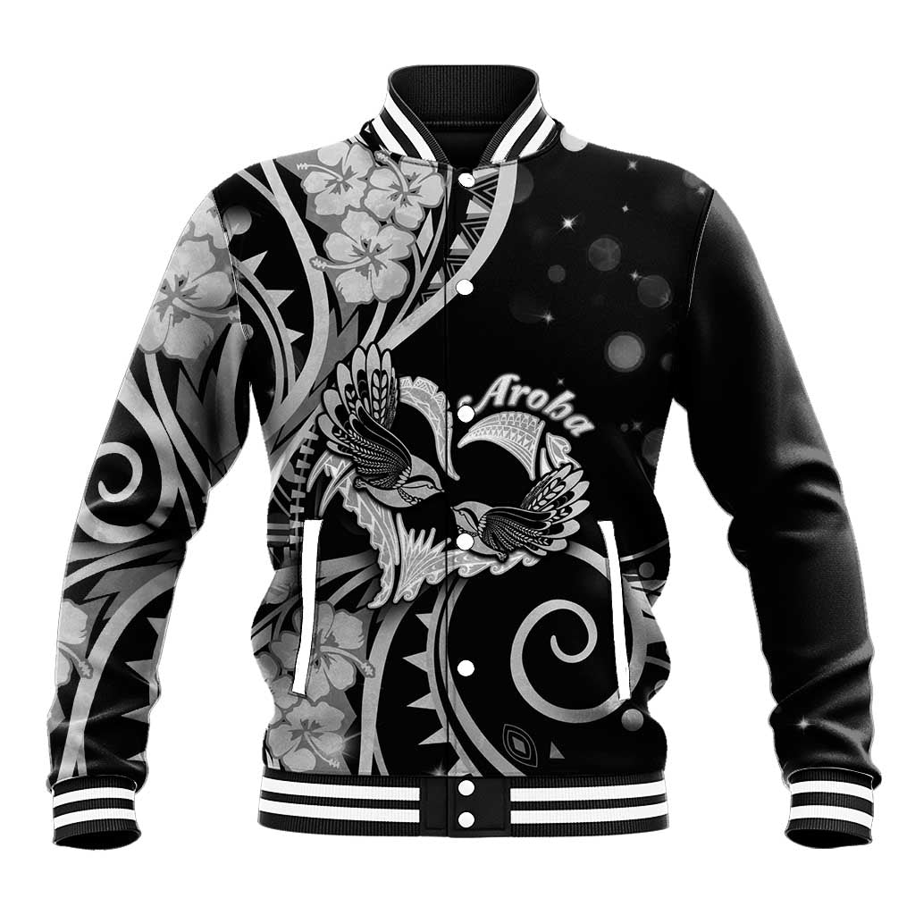 New Zealand Valentine Baseball Jacket Aroha Gray Piwakawaka LT05 Unisex Gray - Polynesian Pride