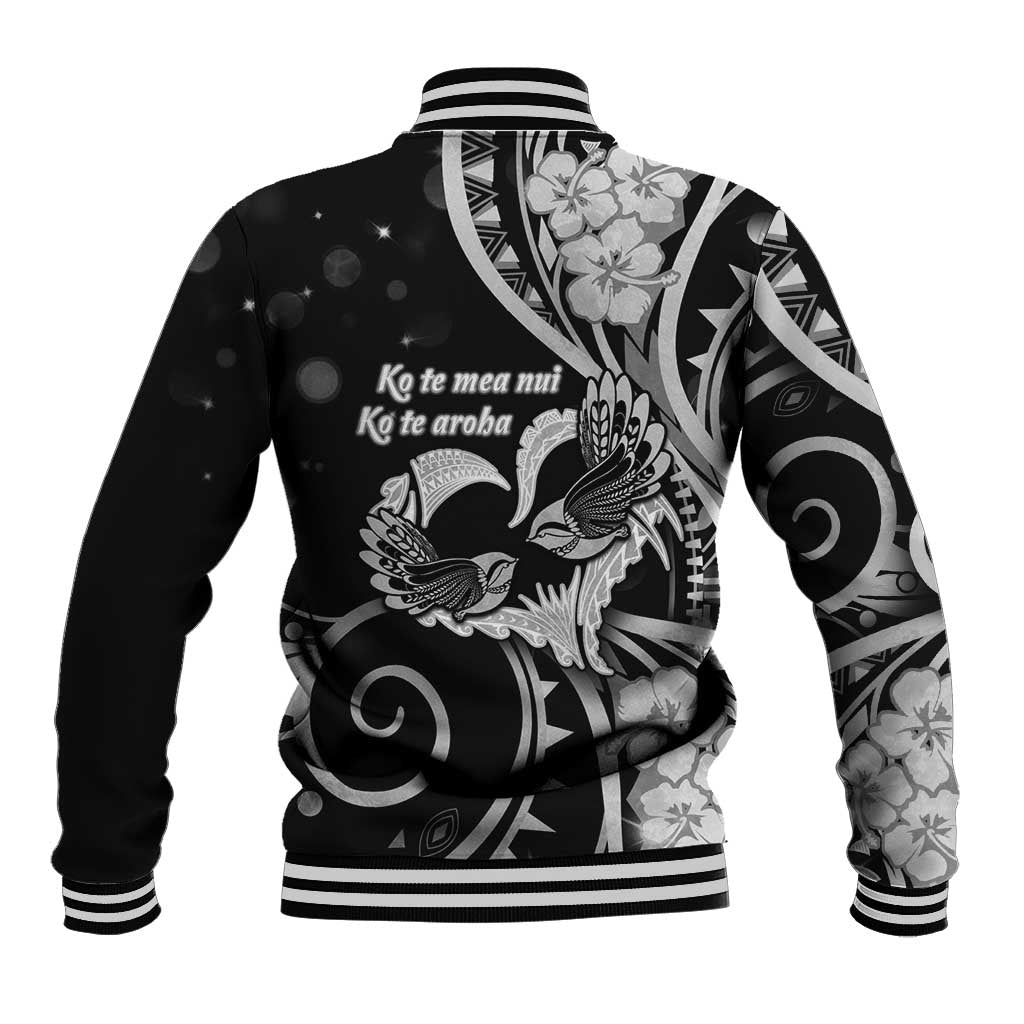 New Zealand Valentine Baseball Jacket Aroha Gray Piwakawaka LT05 - Polynesian Pride