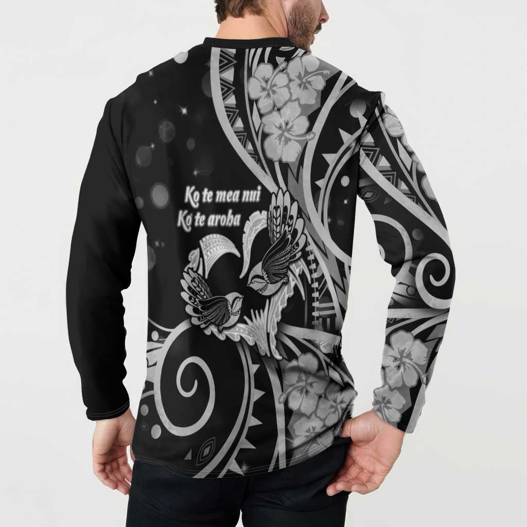 New Zealand Valentine Button Sweatshirt Aroha Gray Piwakawaka LT05 - Polynesian Pride