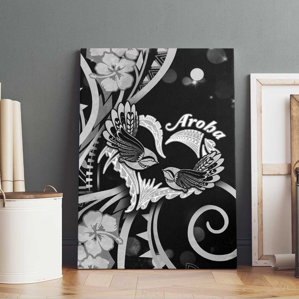 New Zealand Valentine Canvas Wall Art Aroha Gray Piwakawaka LT05 - Polynesian Pride