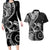 New Zealand Valentine Couples Matching Long Sleeve Bodycon Dress and Hawaiian Shirt Aroha Gray Piwakawaka