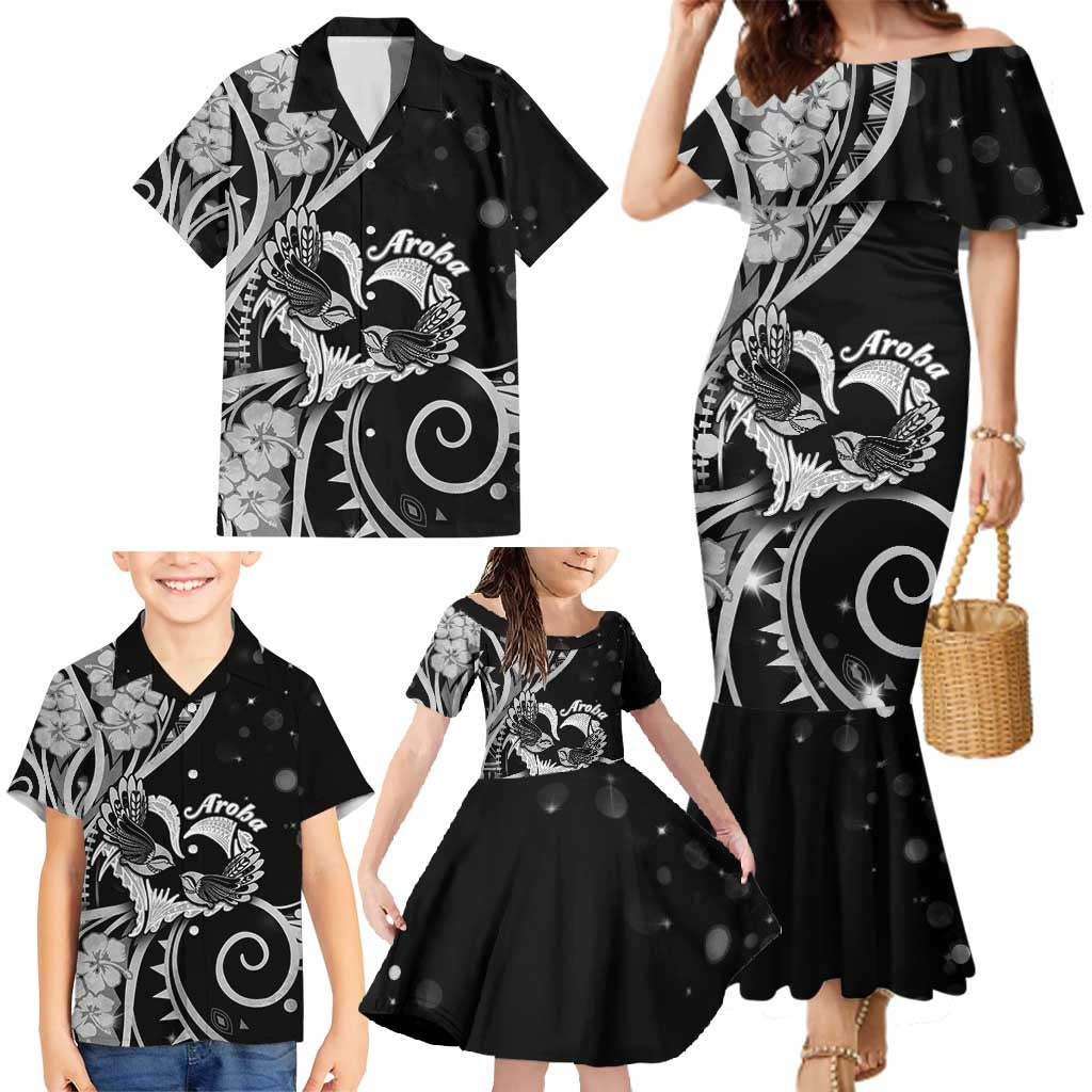 New Zealand Valentine Family Matching Mermaid Dress and Hawaiian Shirt Aroha Gray Piwakawaka