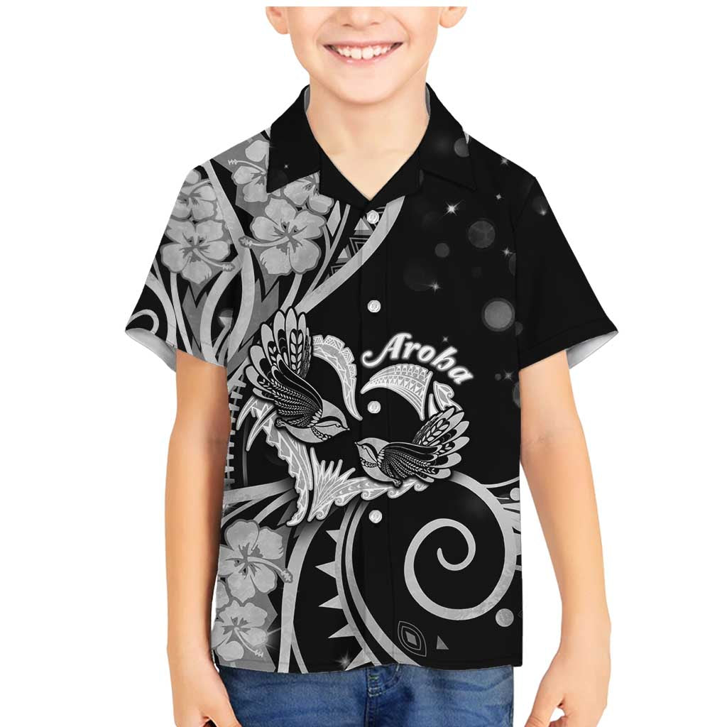 New Zealand Valentine Family Matching Mermaid Dress and Hawaiian Shirt Aroha Gray Piwakawaka