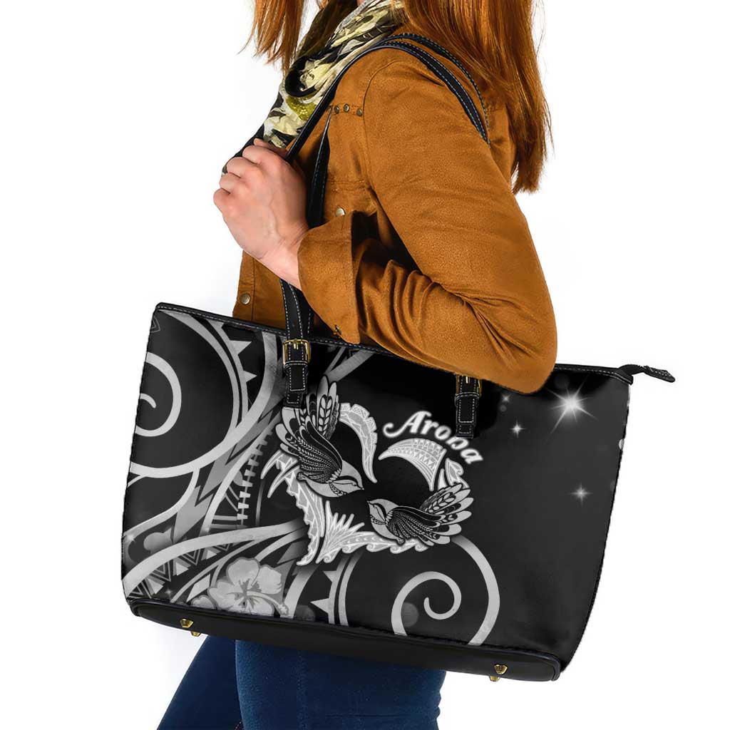 New Zealand Valentine Leather Tote Bag Aroha Gray Piwakawaka LT05 Gray - Polynesian Pride