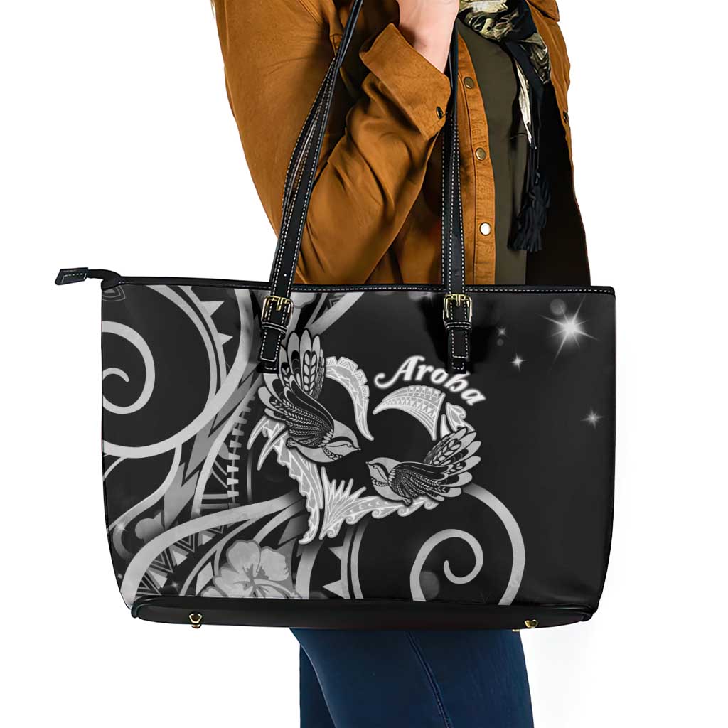 New Zealand Valentine Leather Tote Bag Aroha Gray Piwakawaka LT05 - Polynesian Pride