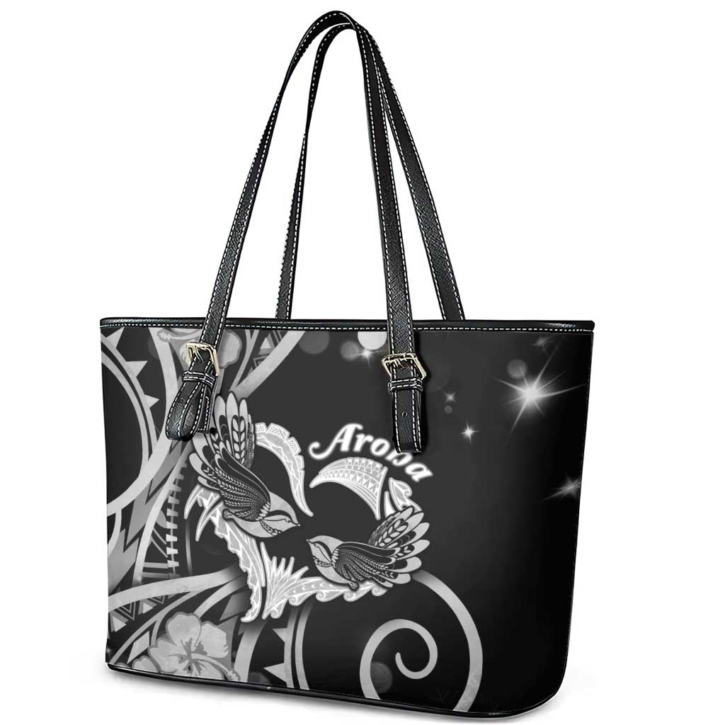 New Zealand Valentine Leather Tote Bag Aroha Gray Piwakawaka LT05 - Polynesian Pride