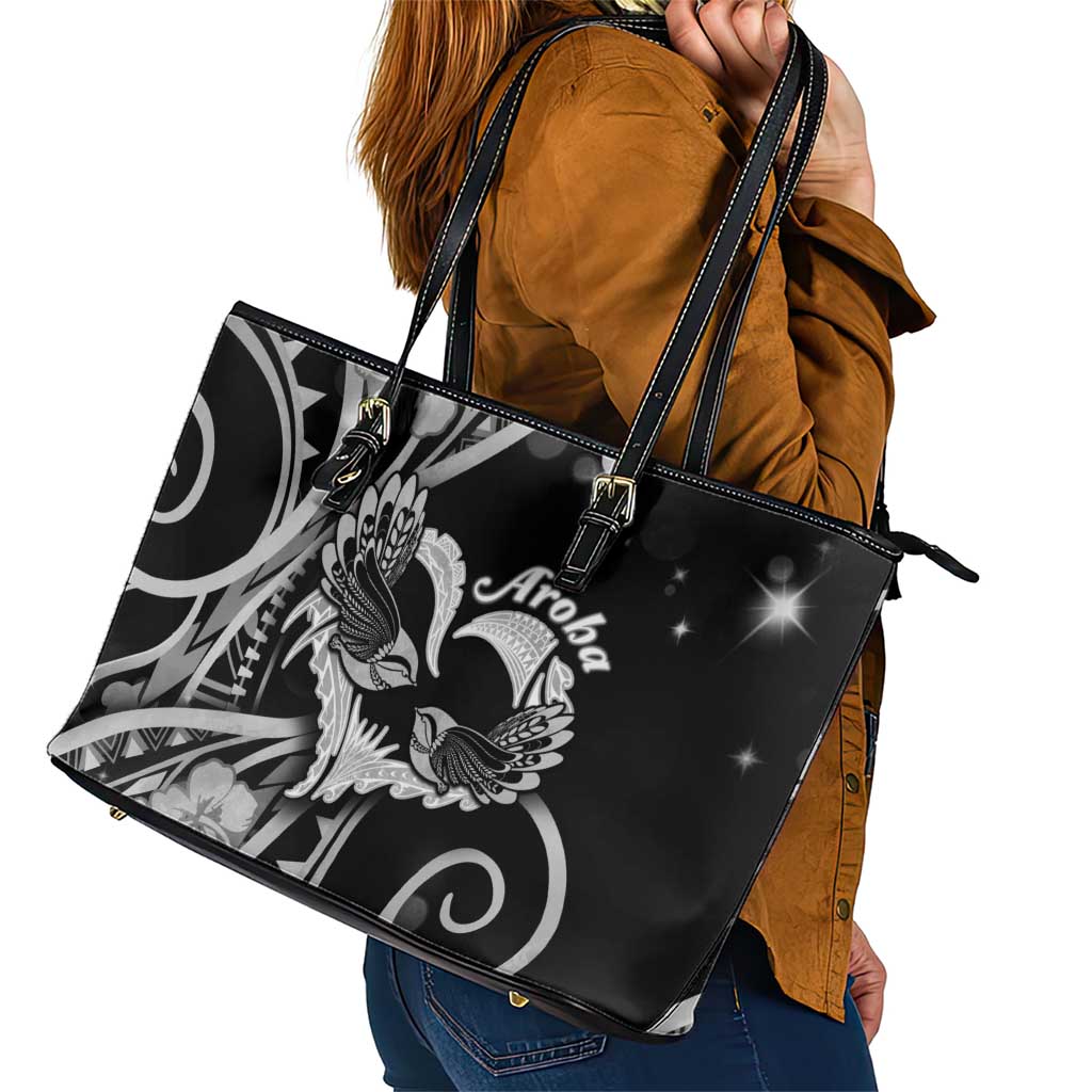 New Zealand Valentine Leather Tote Bag Aroha Gray Piwakawaka LT05 - Polynesian Pride