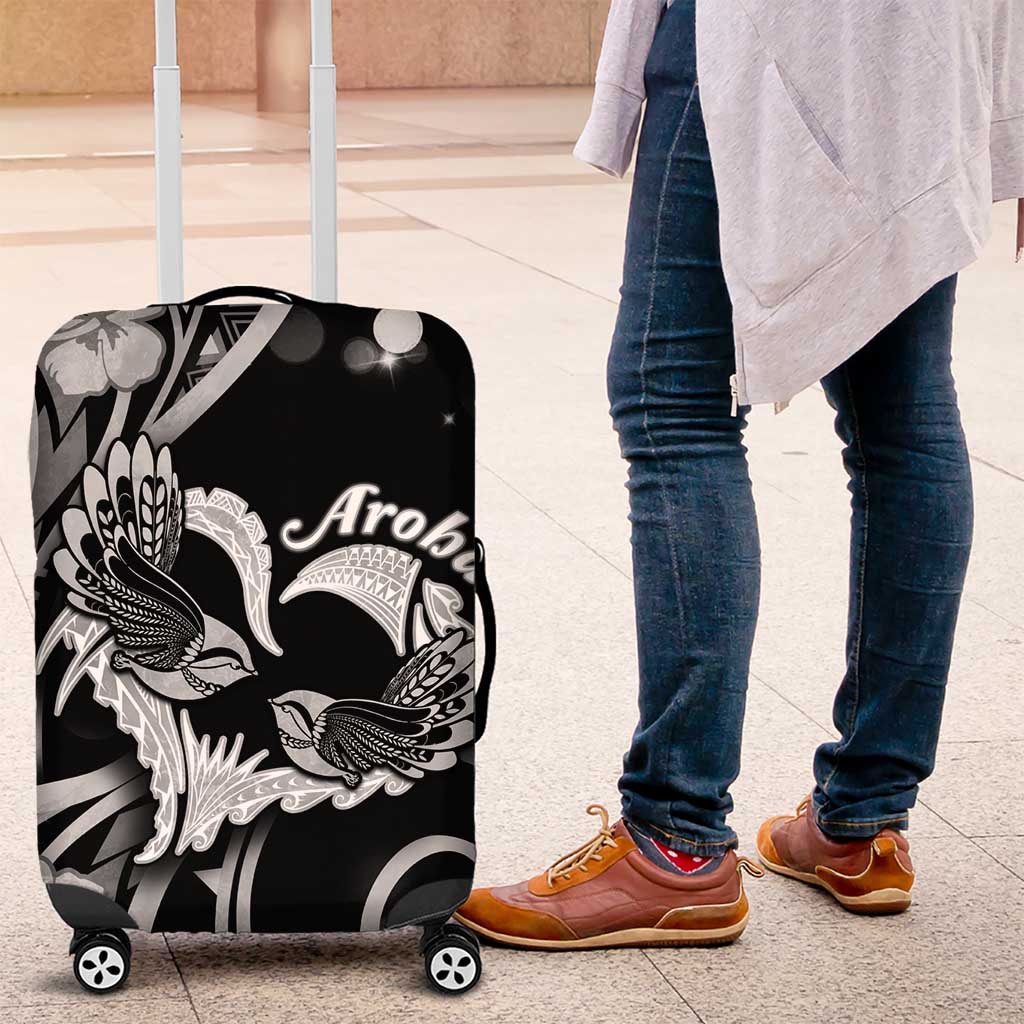 New Zealand Valentine Luggage Cover Aroha Gray Piwakawaka