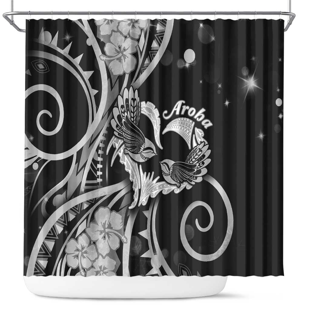 New Zealand Valentine Shower Curtain Aroha Gray Piwakawaka