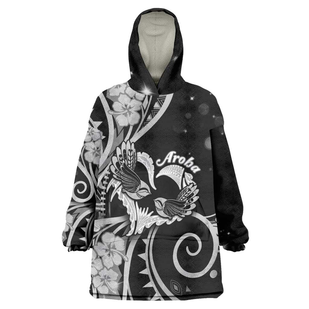 New Zealand Valentine Wearable Blanket Hoodie Aroha Gray Piwakawaka