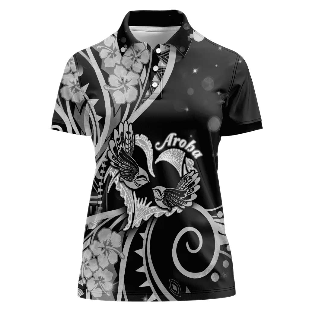 New Zealand Valentine Women Polo Shirt Aroha Gray Piwakawaka