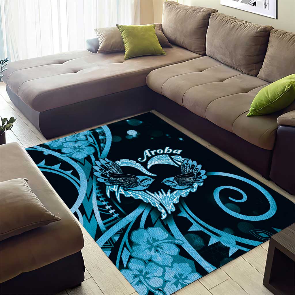 New Zealand Valentine Area Rug Aroha Cyan Piwakawaka