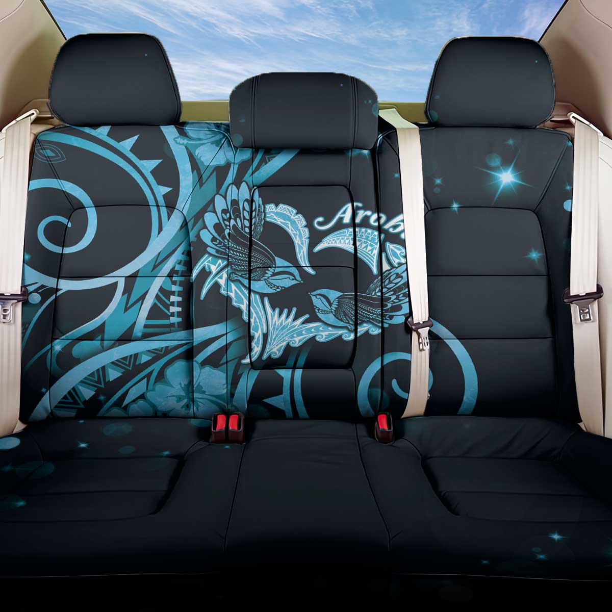 New Zealand Valentine Back Car Seat Cover Aroha Cyan Piwakawaka