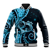 New Zealand Valentine Baseball Jacket Aroha Cyan Piwakawaka LT05 Unisex Cyan - Polynesian Pride