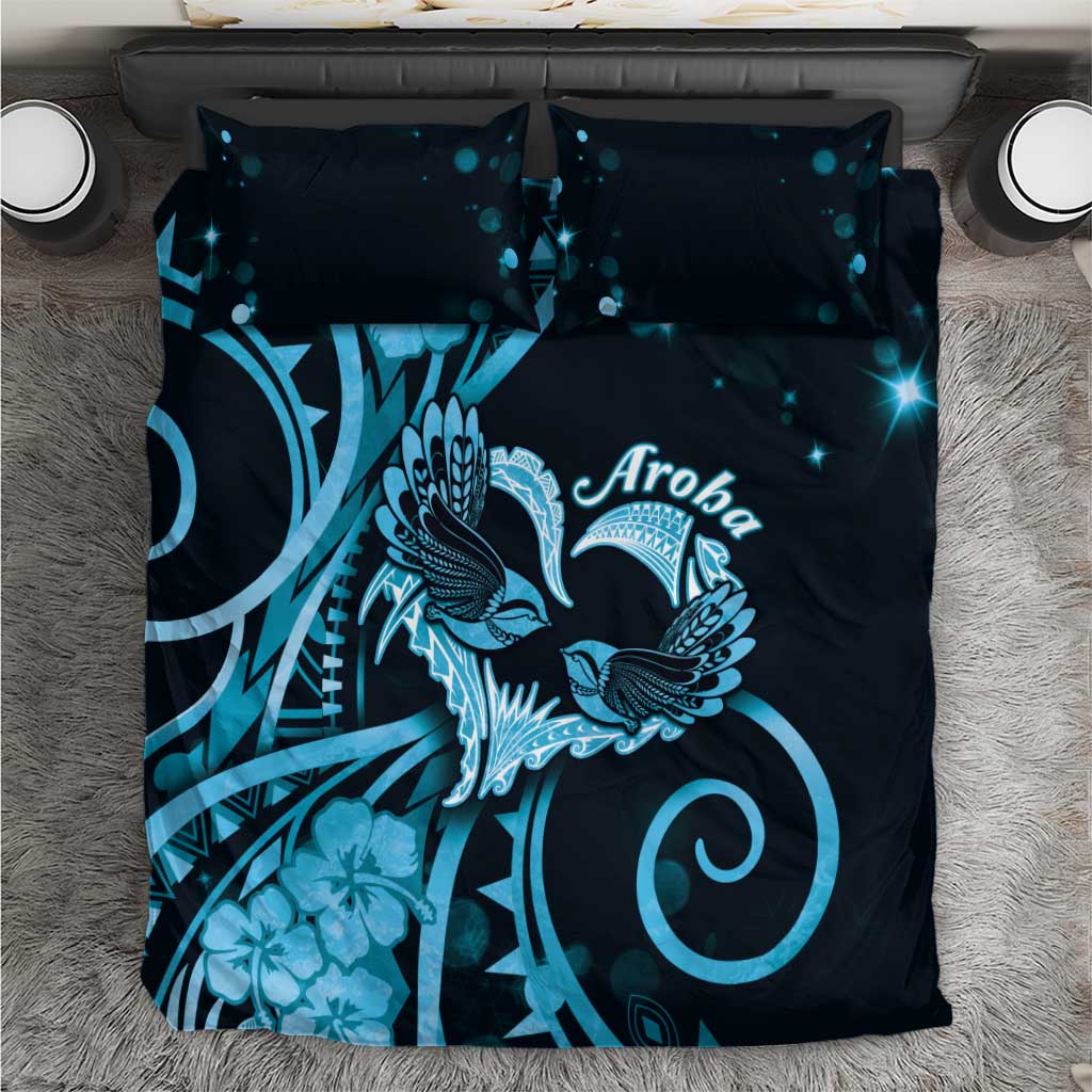 New Zealand Valentine Bedding Set Aroha Cyan Piwakawaka