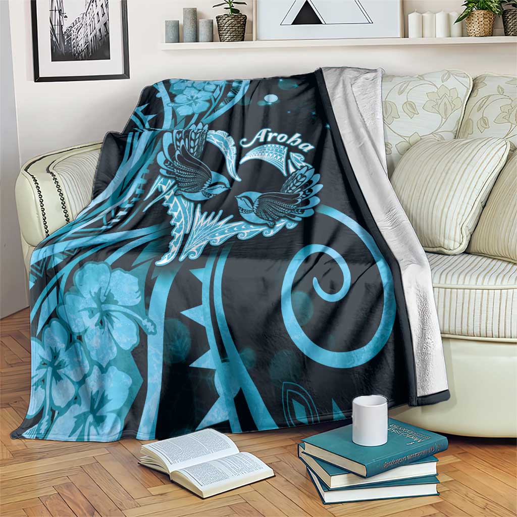 New Zealand Valentine Blanket Aroha Cyan Piwakawaka LT05 Cyan - Polynesian Pride