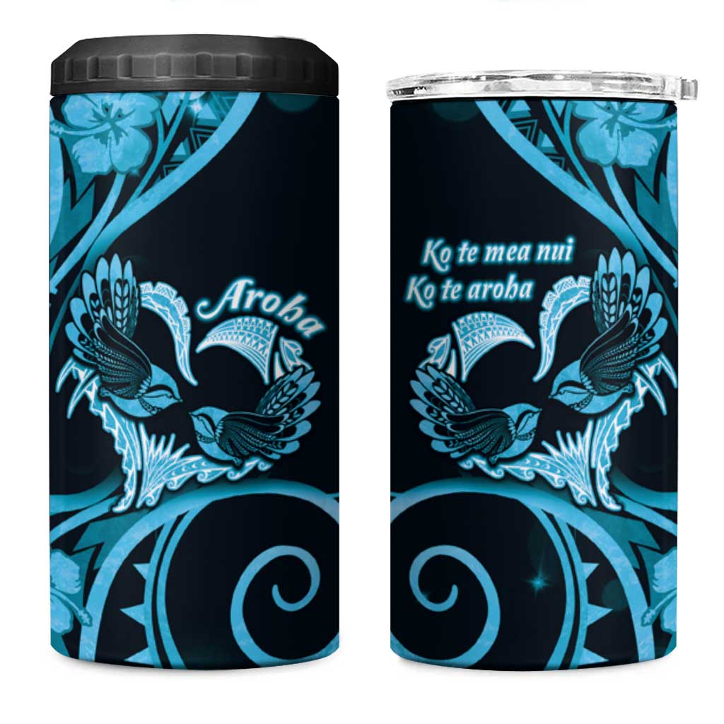 New Zealand Valentine 4 in 1 Can Cooler Tumbler Aroha Cyan Piwakawaka LT05 One Size: 16 oz Cyan - Polynesian Pride