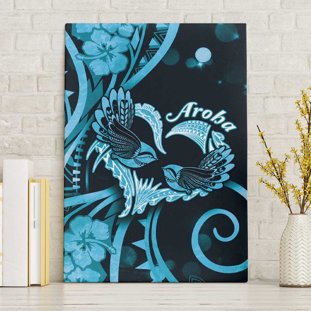 New Zealand Valentine Canvas Wall Art Aroha Cyan Piwakawaka LT05 Without Frame Cyan - Polynesian Pride