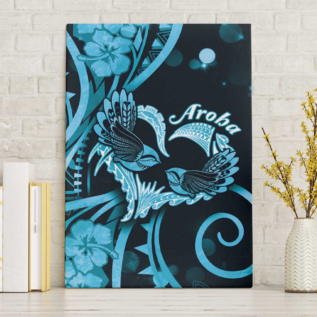 New Zealand Valentine Canvas Wall Art Aroha Cyan Piwakawaka