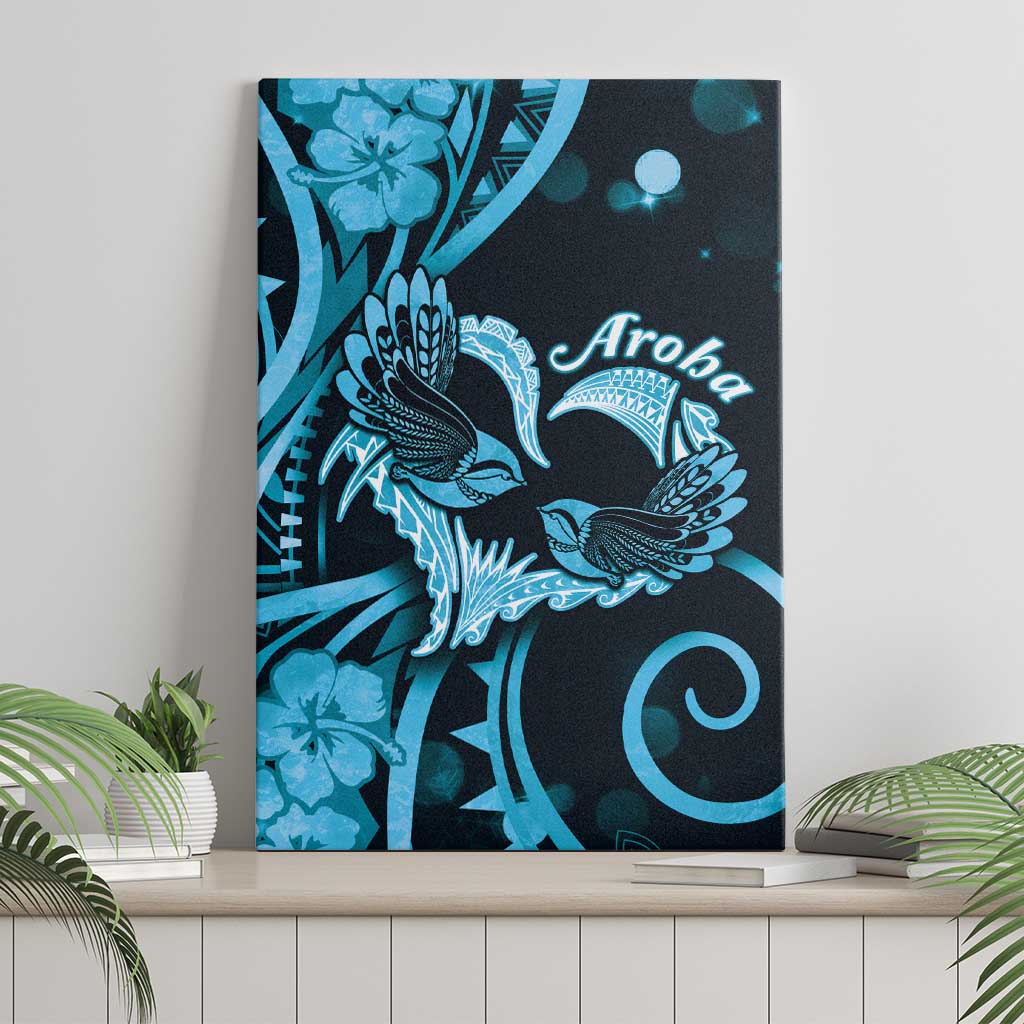 New Zealand Valentine Canvas Wall Art Aroha Cyan Piwakawaka LT05 - Polynesian Pride